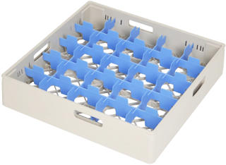 Fackindelad diskkorg beige/blå för glas